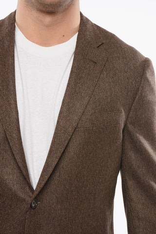 Blazer Motivo Herringbone con Tasche a Toppa