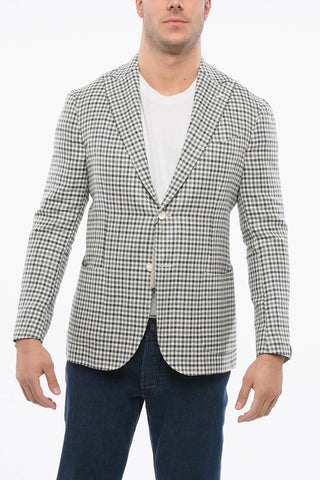 Checkered Linen Blend GATE Single Breasted Blazer With Patch Pockets