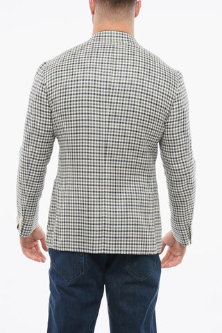 Checkered Linen Blend GATE Single Breasted Blazer With Patch Pockets