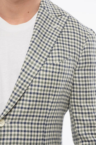 Checkered Linen Blend GATE Single Breasted Blazer With Patch Pockets