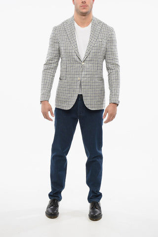 Checkered Linen Blend GATE Single Breasted Blazer With Patch Pockets