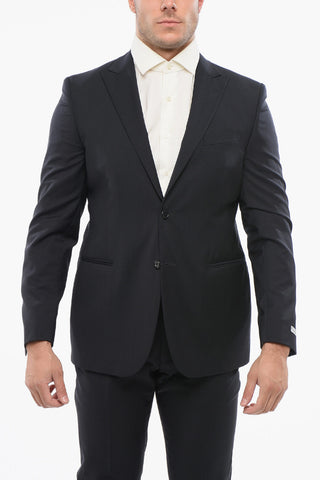 Virgin Wool Suit with Peak Lapel