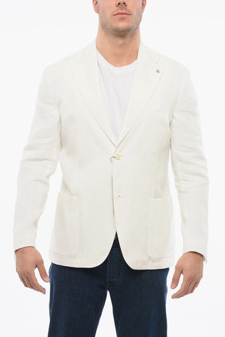 Unlined Linen Single Breasted Blazer With Patch Pockets