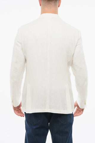 Unlined Linen Single Breasted Blazer With Patch Pockets