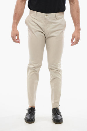 Textured Cotton Trousers with Belt Loops