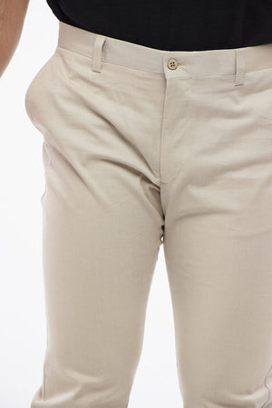Textured Cotton Trousers with Belt Loops
