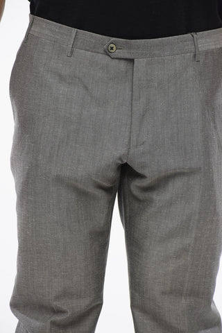 Blended Linen Bouclè Effect Pants with Four Pockets