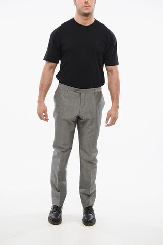 Blended Linen Bouclè Effect Pants with Four Pockets