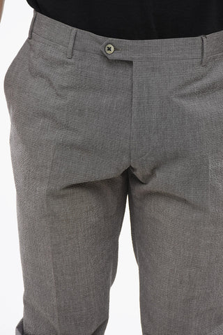 Embossed Cotton Pants with Double Buttons Clousure