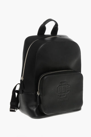 Zaino in Pelle con Logo in Rilievo