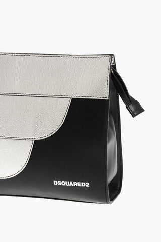 Pochette in Pelle Lamè con Chiusura a Zip