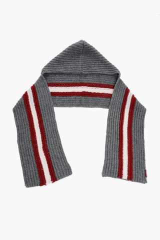 Sciarpa in Misto Alpaca con Banda a Contrasto e Cappuccio