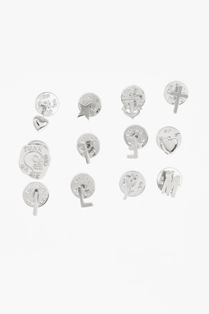 Set of 12 Silver-Tone Metal Pins