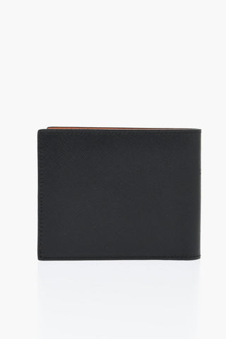 Saffiano Leather Bifold Wallet with Silver-Tone Monogram