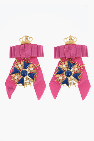 Golden Metal Medallion Earrings with Bow
