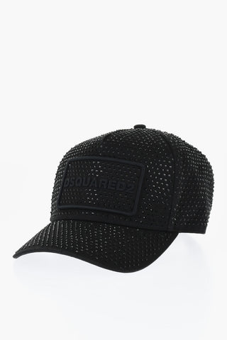 Cappello Da Baseball in Twill di Cotone con Strass All-Over