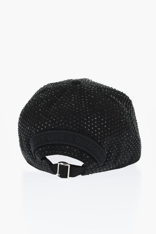 Cappello Da Baseball in Twill di Cotone con Strass All-Over