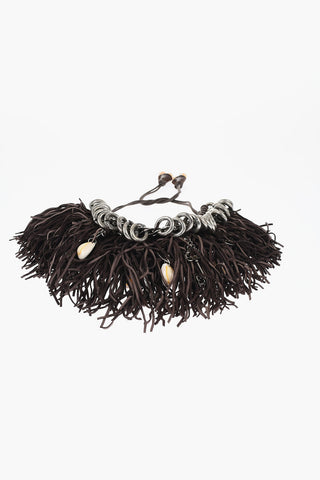 Metal AFRICAN HYENA Plastron Necklace with Fringes and Charms
