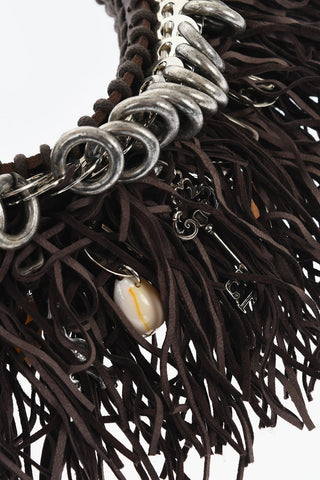 Metal AFRICAN HYENA Plastron Necklace with Fringes and Charms