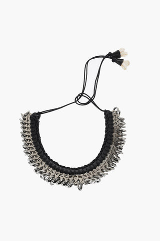 Plastron-Halskette AFRICAN HYENA aus Metall mit Lederbesatz