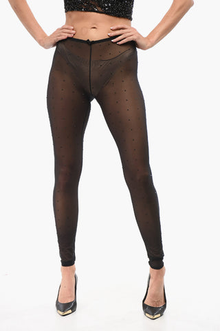 Collant in Mesh con Cristalli All-Over