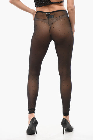 Collant in Mesh con Cristalli All-Over