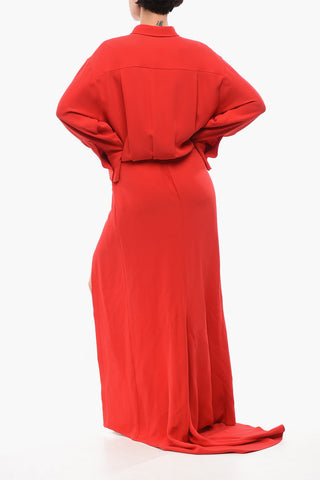 Silk Long Dress with Shirt Collar