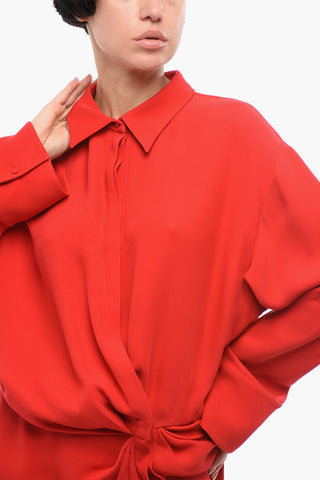 Silk Long Dress with Shirt Collar
