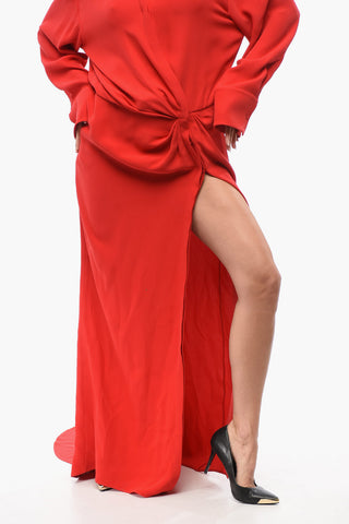 Silk Long Dress with Shirt Collar
