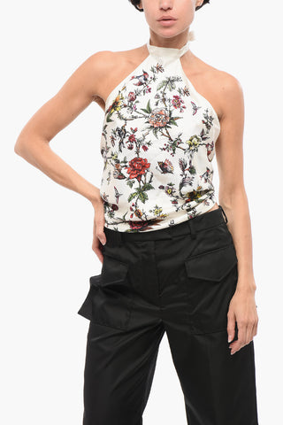 Neckholder-Top aus Seide mit Blumenmuster