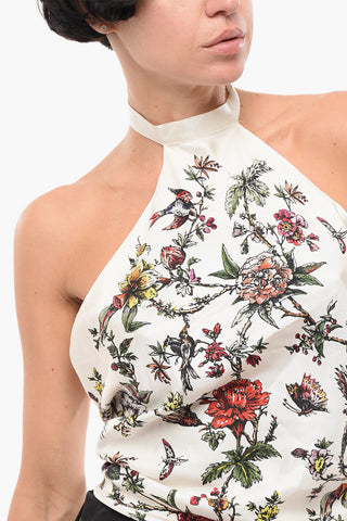 Silk Halterneck Top with Floral Print