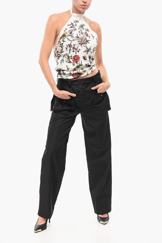 Neckholder-Top aus Seide mit Blumenmuster