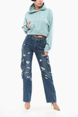 Cropped Hoodie aus gebürstetem Baumwollmix