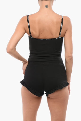 Stretch Cotton Tank Top with Logoed Details