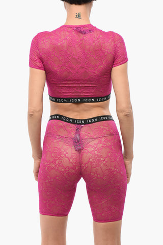 Crop Top in Pizzo con Elastico Logato