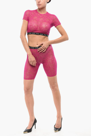 Crop Top in Pizzo con Elastico Logato
