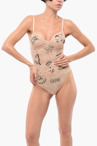 Lace Bodysuit with All-Over Embroideries