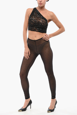 Crop Top Monospalla in Paillettes con Cinturini