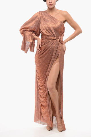 Silk Sleeveless Dress with Metallic Drapping