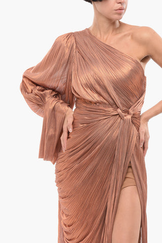 Silk Sleeveless Dress with Metallic Drapping