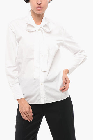 Poplin Cotton ENTI Shirt with Bow Neckline