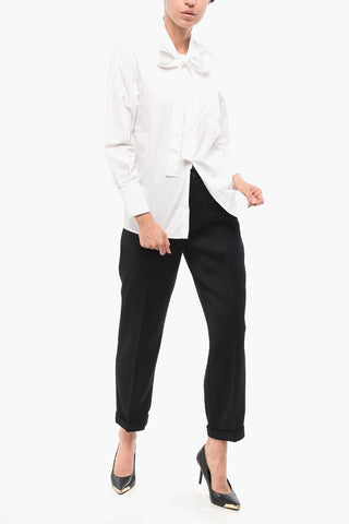 Poplin Cotton ENTI Shirt with Bow Neckline