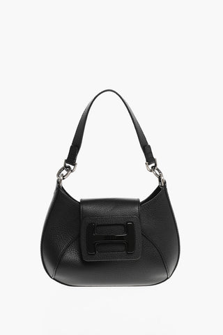 Textured Leather Hobo Bag with Logoed Detail