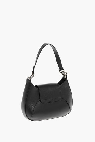 Textured Leather Hobo Bag with Logoed Detail