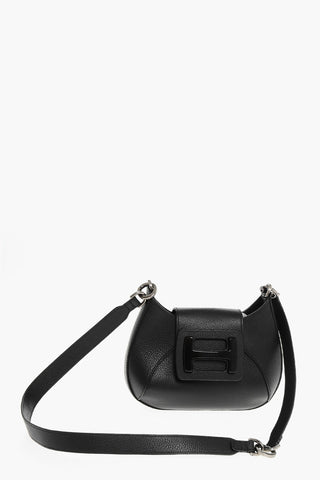 Textured Leather Hobo Bag with Logoed Detail