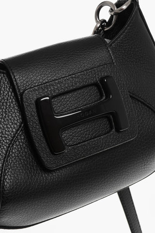 Textured Leather Hobo Bag with Logoed Detail