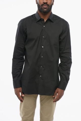 Cotton Blend Shirt with Spread Collar