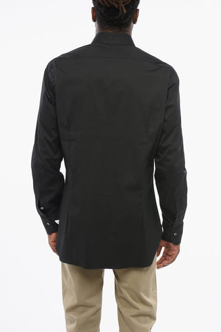 Cotton Blend Shirt with Spread Collar