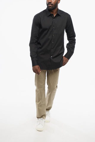 Cotton Blend Shirt with Spread Collar
