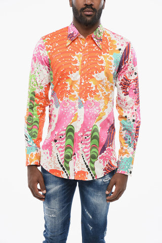 Camicia in Popeline con Motivo Astratto